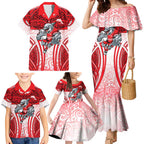 Dolphins Rugby Family Matching Mermaid Dress and Hawaiian Shirt Polynesian Tribal Dolphin Warrior Red White Pattern