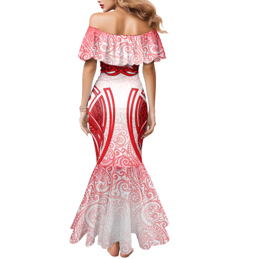 Dolphins Rugby Family Matching Mermaid Dress and Hawaiian Shirt Polynesian Tribal Dolphin Warrior Red White Pattern