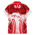 Dolphins Rugby Family Matching Off Shoulder Short Dress and Hawaiian Shirt Polynesian Tribal Dolphin Warrior Red White Pattern