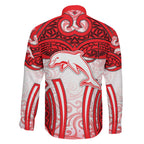 Dolphins Rugby Family Matching Puletasi and Hawaiian Shirt Polynesian Tribal Dolphin Warrior Red White Pattern