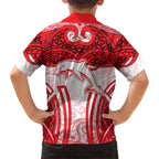 Dolphins Rugby Family Matching Short Sleeve Bodycon Dress and Hawaiian Shirt Polynesian Tribal Dolphin Warrior Red White Pattern