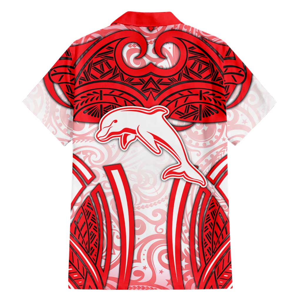 Dolphins Rugby Family Matching Summer Maxi Dress and Hawaiian Shirt Polynesian Tribal Dolphin Warrior Red White Pattern