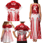 Dolphins Rugby Family Matching Tank Maxi Dress and Hawaiian Shirt Polynesian Tribal Dolphin Warrior Red White Pattern