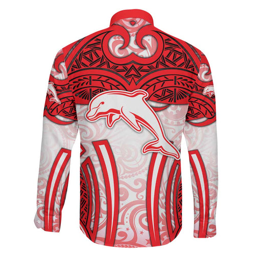 Dolphins Rugby Family Matching Tank Maxi Dress and Hawaiian Shirt Polynesian Tribal Dolphin Warrior Red White Pattern