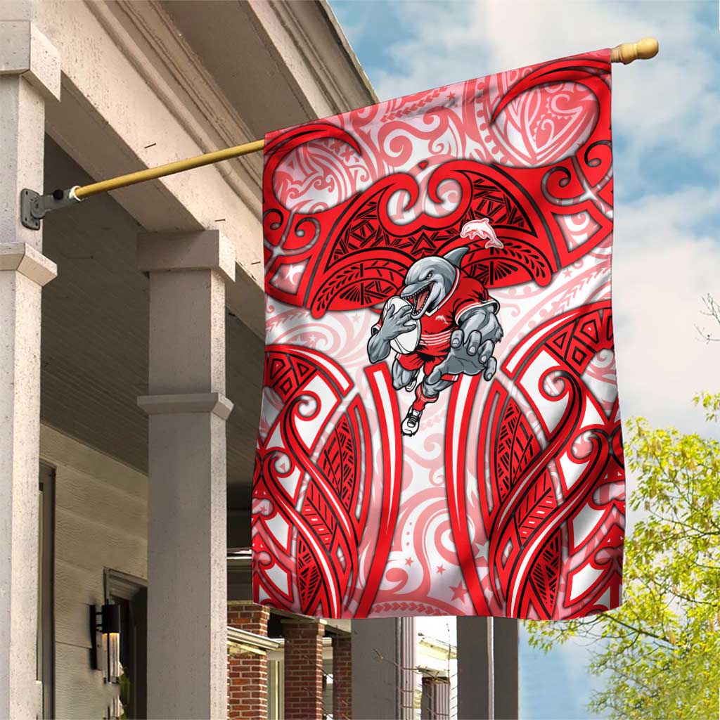 Dolphins Rugby Garden Flag Polynesian Tribal Dolphin Warrior Red White Pattern