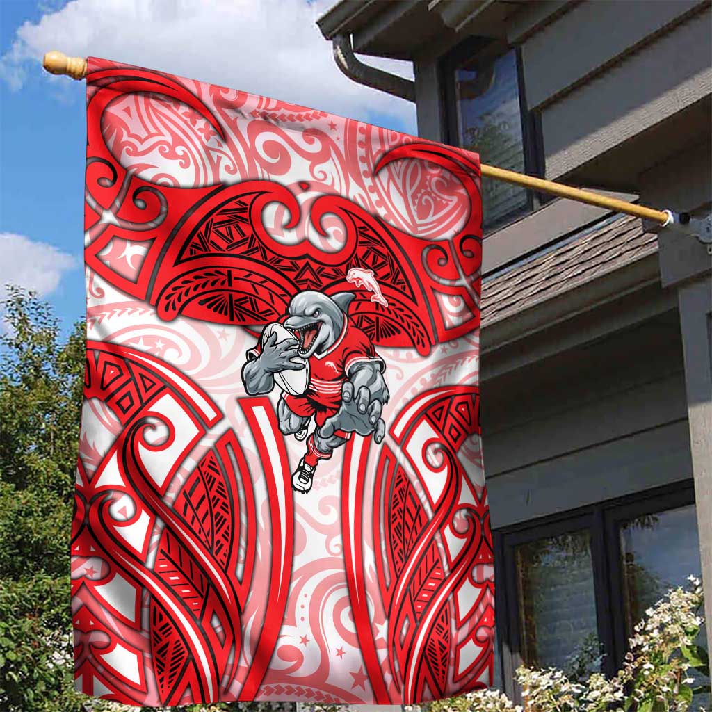Dolphins Rugby Garden Flag Polynesian Tribal Dolphin Warrior Red White Pattern