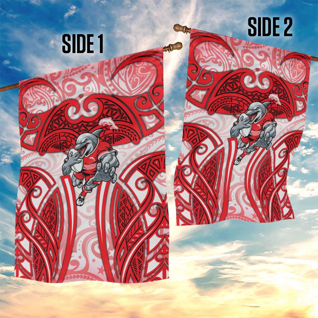 Dolphins Rugby Garden Flag Polynesian Tribal Dolphin Warrior Red White Pattern