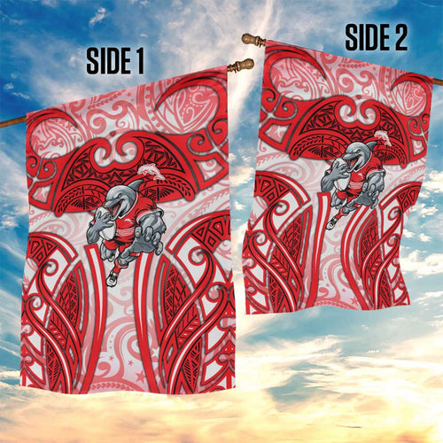 Dolphins Rugby Garden Flag Polynesian Tribal Dolphin Warrior Red White Pattern