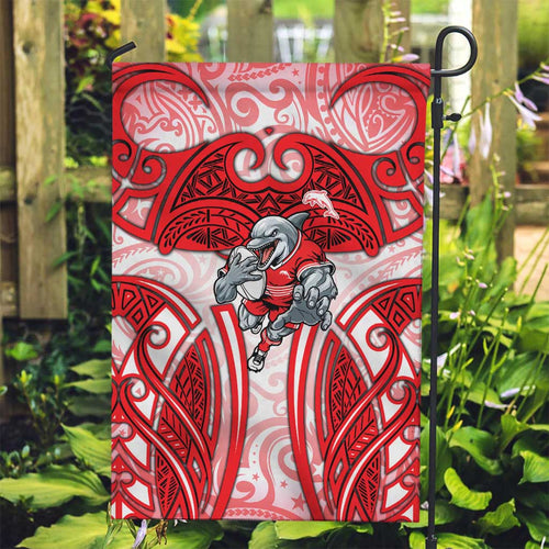 Dolphins Rugby Garden Flag Polynesian Tribal Dolphin Warrior Red White Pattern