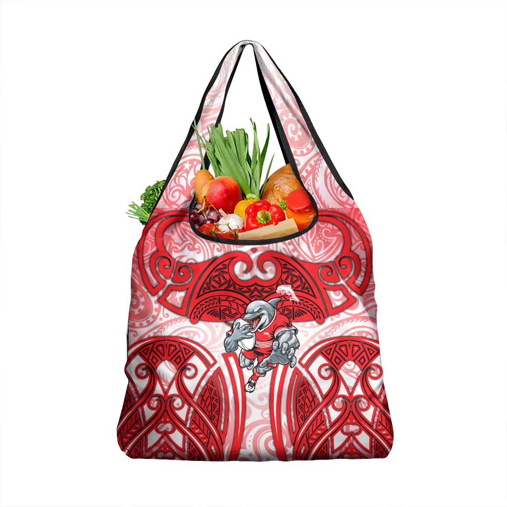 Dolphins Rugby Grocery Bag Polynesian Tribal Dolphin Warrior Red White Pattern