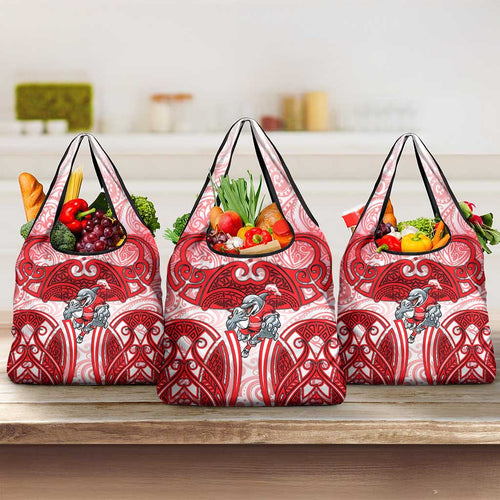 Dolphins Rugby Grocery Bag Polynesian Tribal Dolphin Warrior Red White Pattern