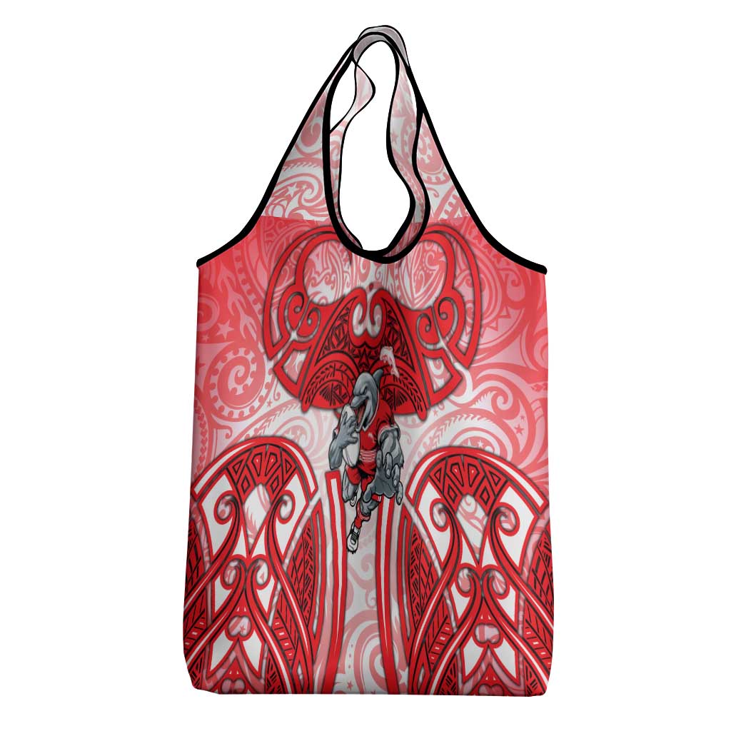 Dolphins Rugby Grocery Bag Polynesian Tribal Dolphin Warrior Red White Pattern