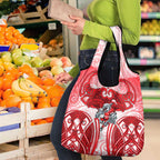 Dolphins Rugby Grocery Bag Polynesian Tribal Dolphin Warrior Red White Pattern