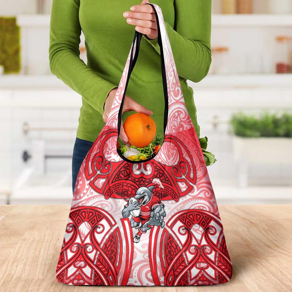 Dolphins Rugby Grocery Bag Polynesian Tribal Dolphin Warrior Red White Pattern