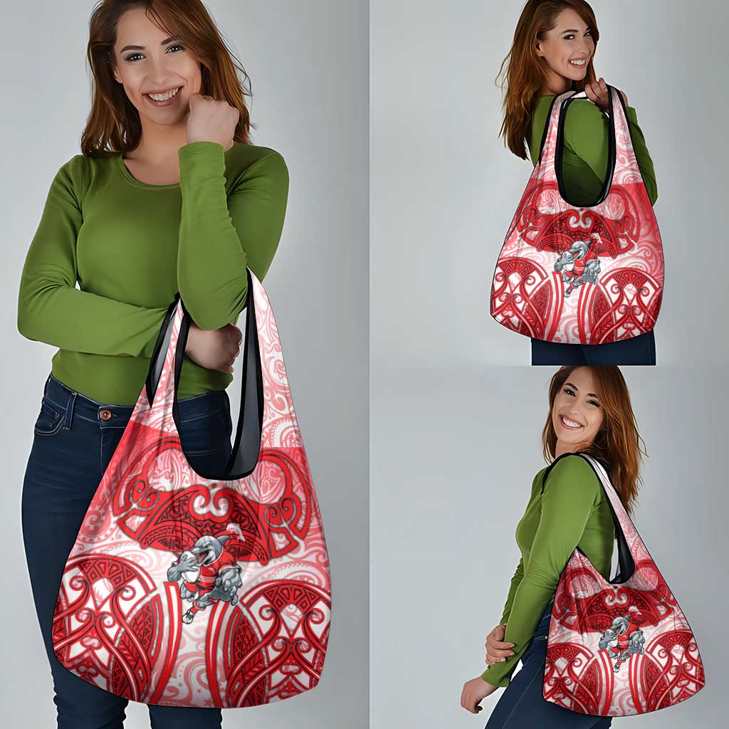 Dolphins Rugby Grocery Bag Polynesian Tribal Dolphin Warrior Red White Pattern