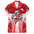 Dolphins Rugby Hawaiian Shirt Polynesian Tribal Dolphin Warrior Red White Pattern