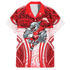 Dolphins Rugby Hawaiian Shirt Polynesian Tribal Dolphin Warrior Red White Pattern