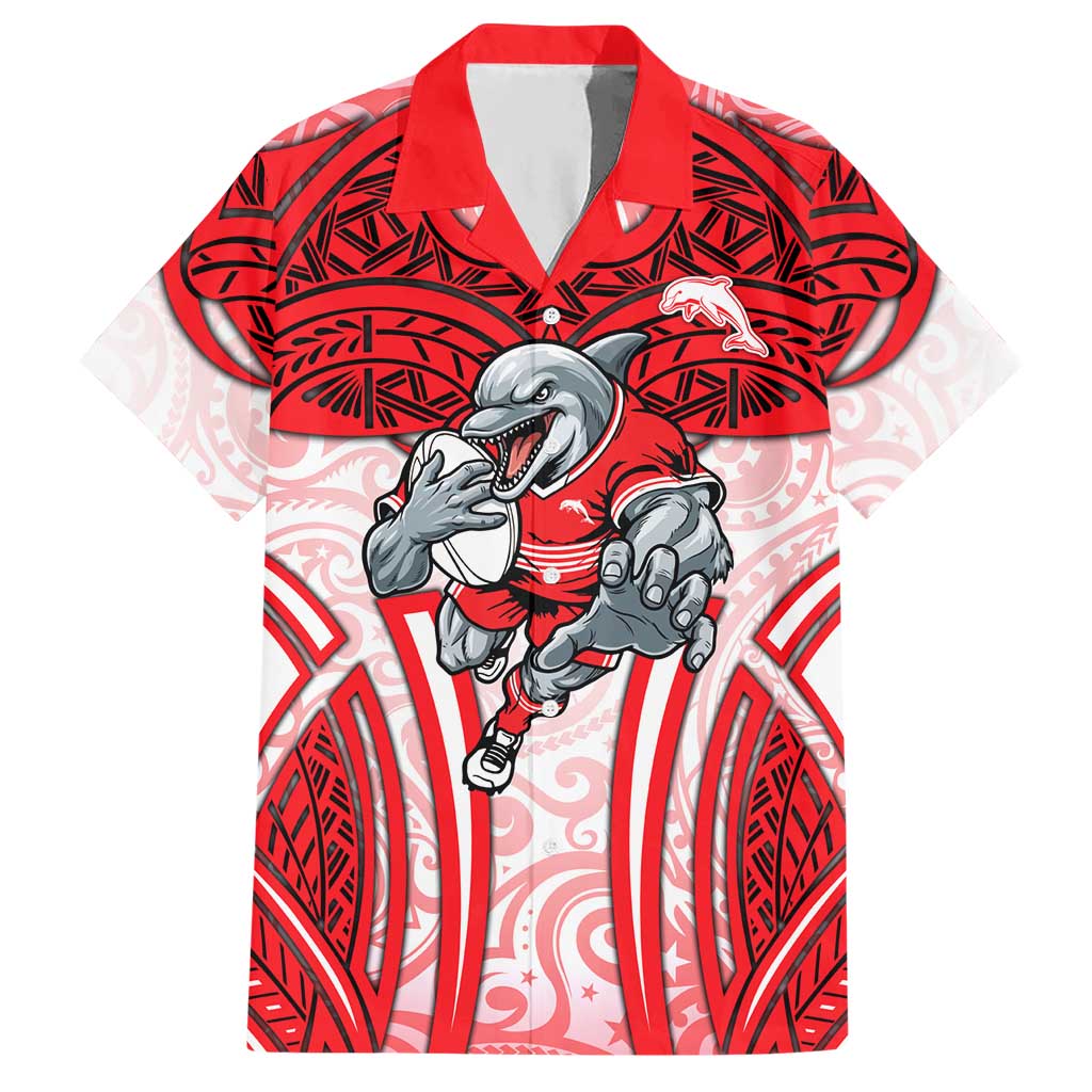 Dolphins Rugby Hawaiian Shirt Polynesian Tribal Dolphin Warrior Red White Pattern