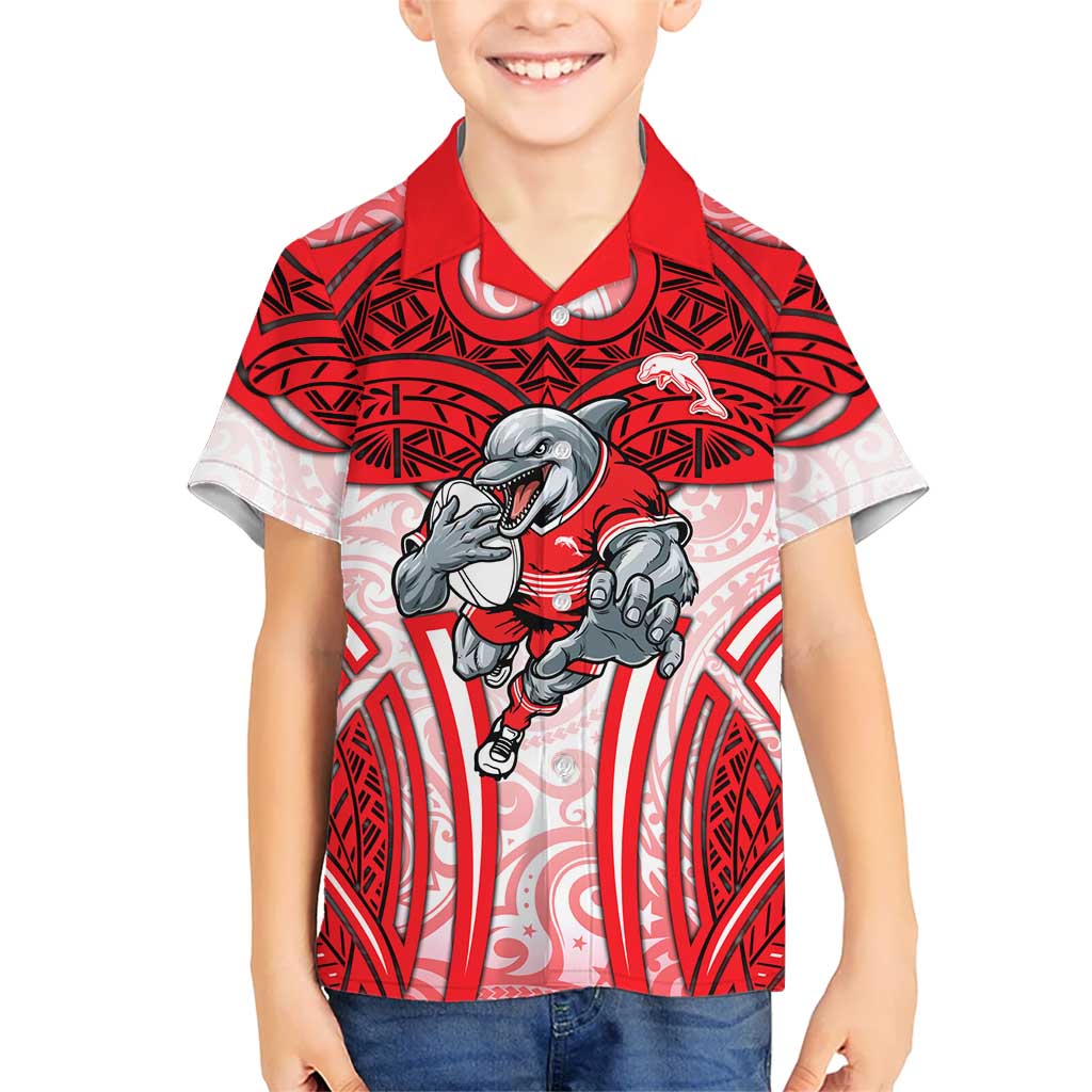 Dolphins Rugby Hawaiian Shirt Polynesian Tribal Dolphin Warrior Red White Pattern