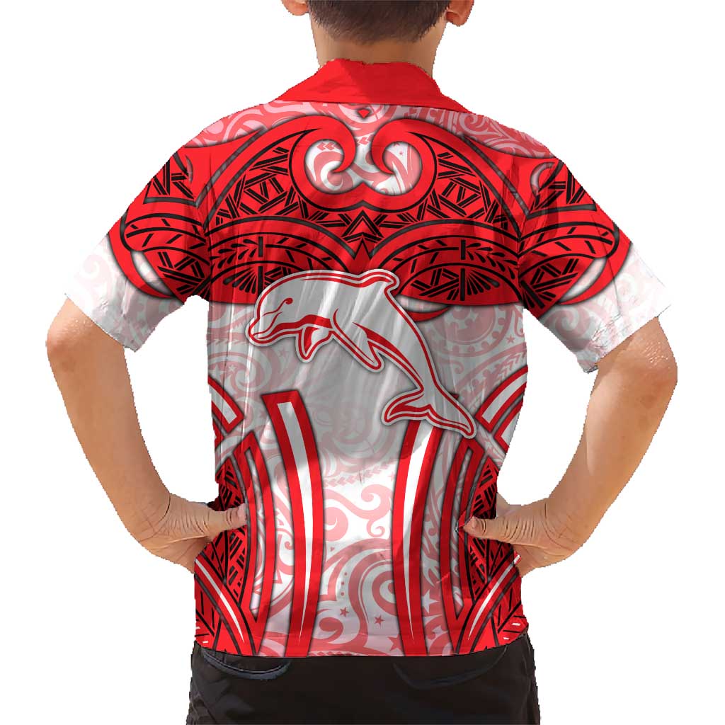 Dolphins Rugby Hawaiian Shirt Polynesian Tribal Dolphin Warrior Red White Pattern