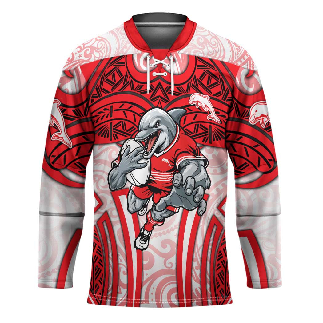 Dolphins Rugby Hockey Jersey Polynesian Tribal Dolphin Warrior Red White Pattern