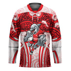 Dolphins Rugby Hockey Jersey Polynesian Tribal Dolphin Warrior Red White Pattern