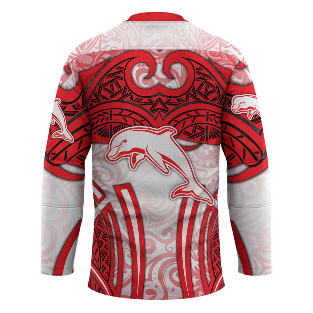 Dolphins Rugby Hockey Jersey Polynesian Tribal Dolphin Warrior Red White Pattern