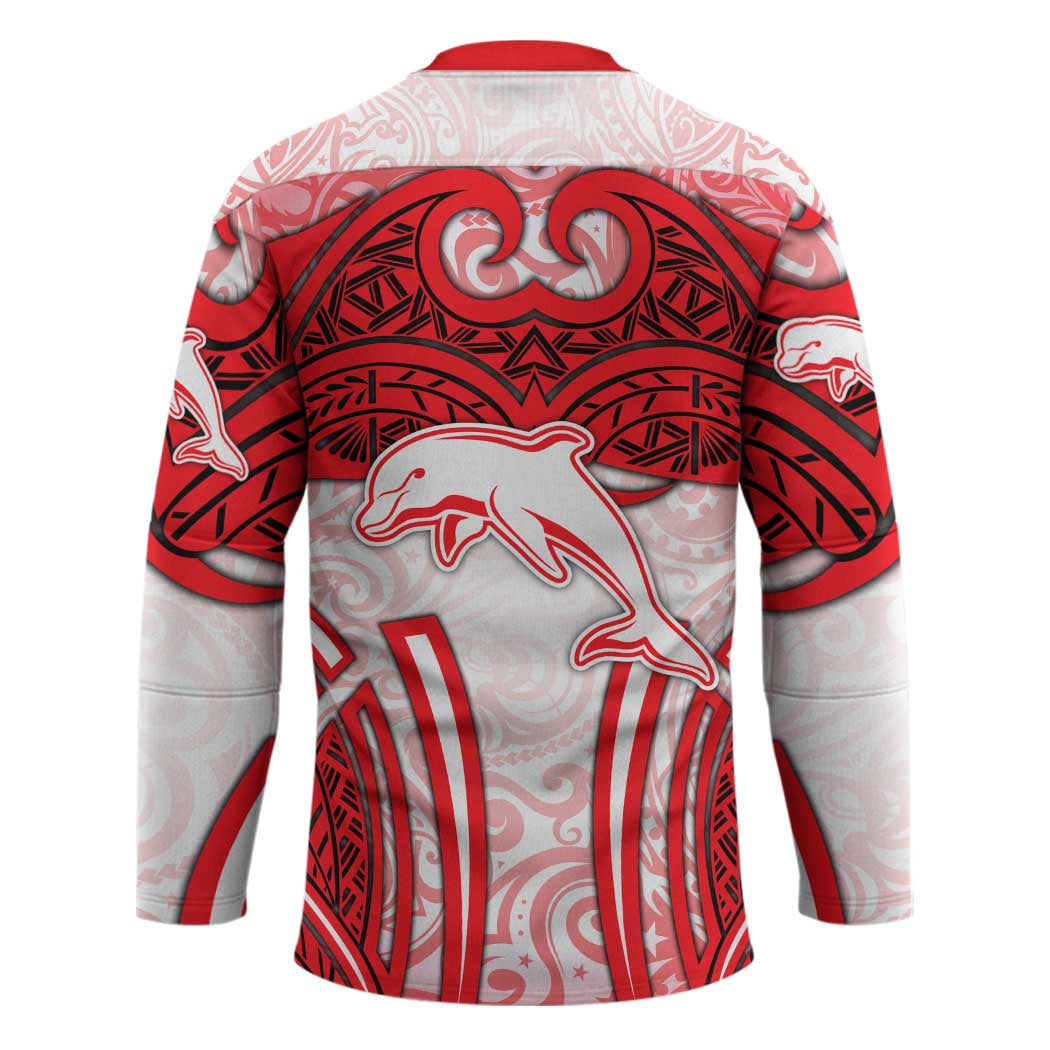 Dolphins Rugby Hockey Jersey Polynesian Tribal Dolphin Warrior Red White Pattern