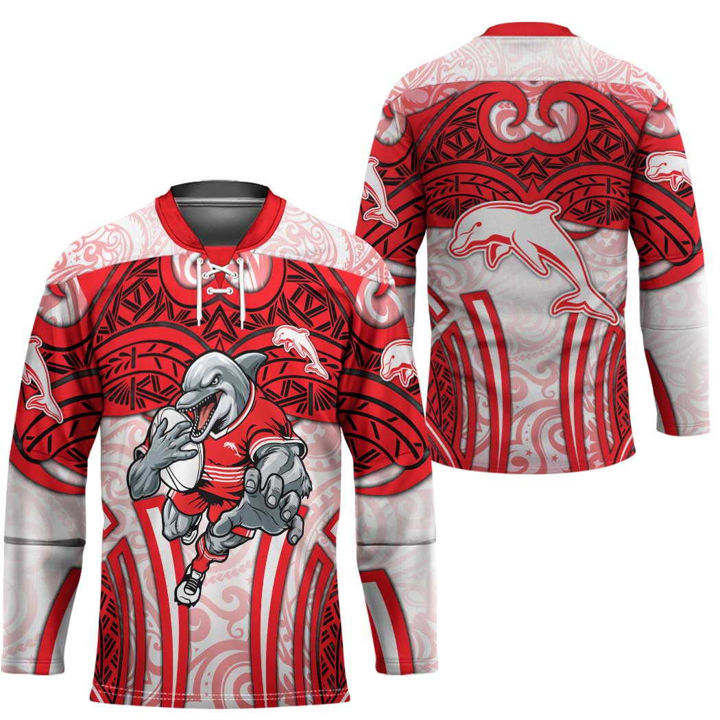 Dolphins Rugby Hockey Jersey Polynesian Tribal Dolphin Warrior Red White Pattern