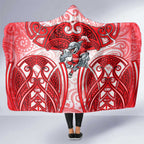 Dolphins Rugby Hooded Blanket Polynesian Tribal Dolphin Warrior Red White Pattern