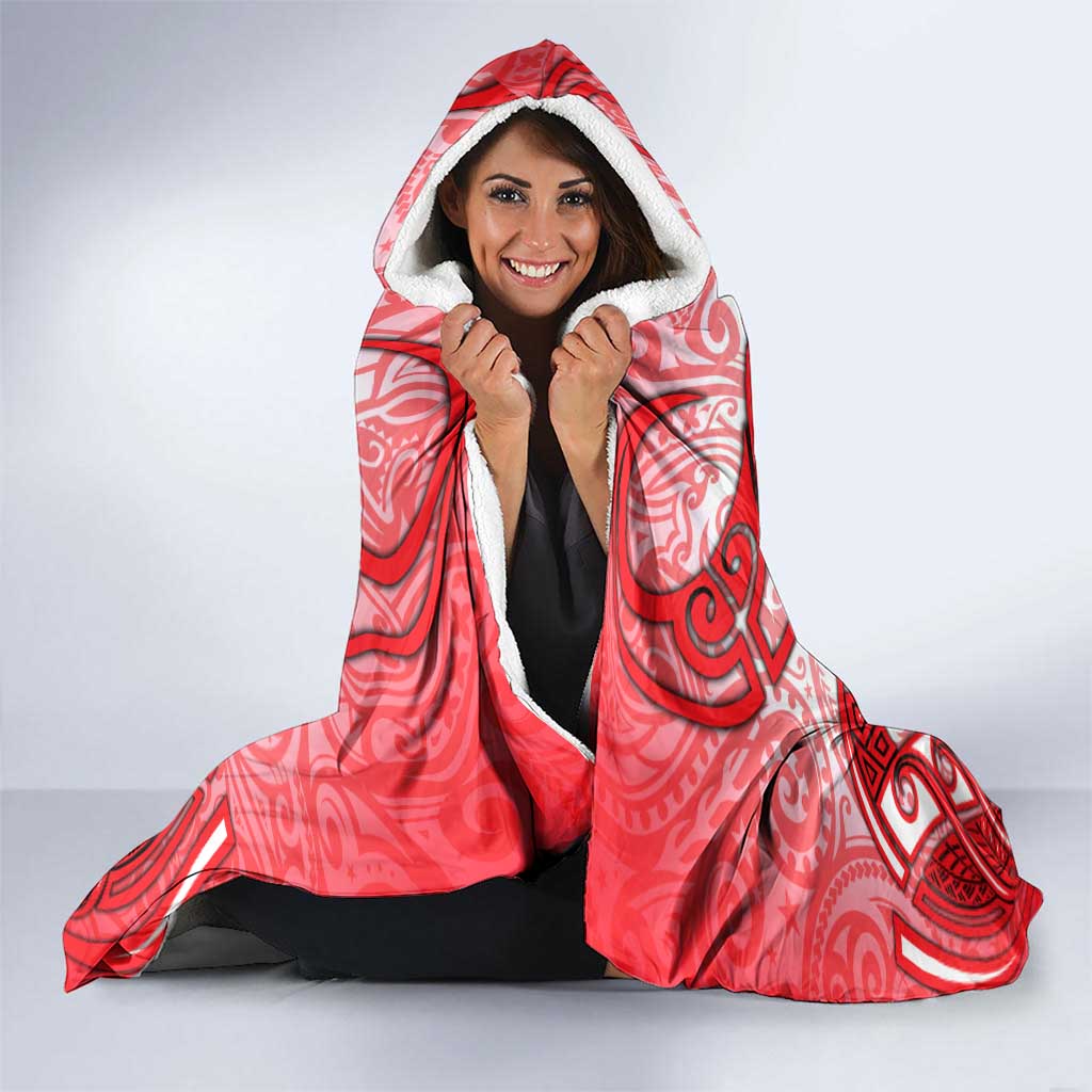 Dolphins Rugby Hooded Blanket Polynesian Tribal Dolphin Warrior Red White Pattern