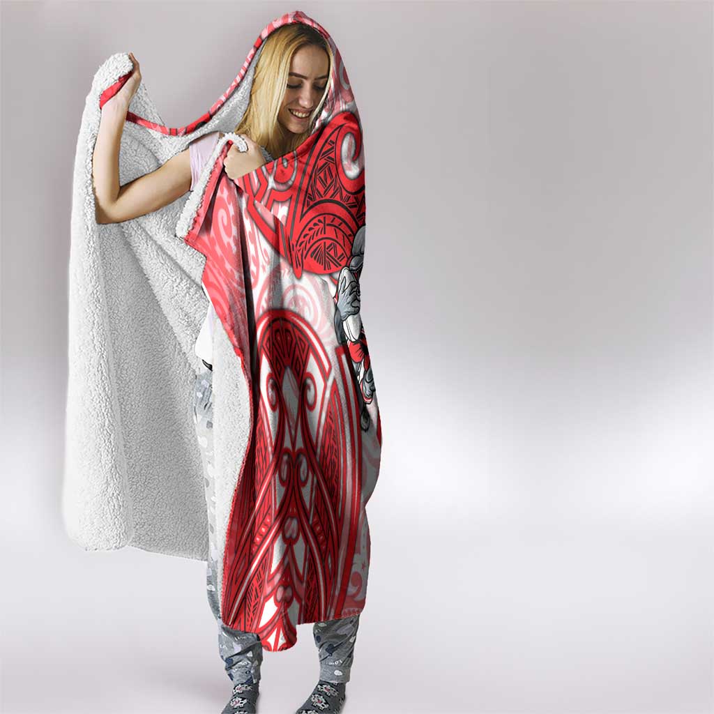 Dolphins Rugby Hooded Blanket Polynesian Tribal Dolphin Warrior Red White Pattern