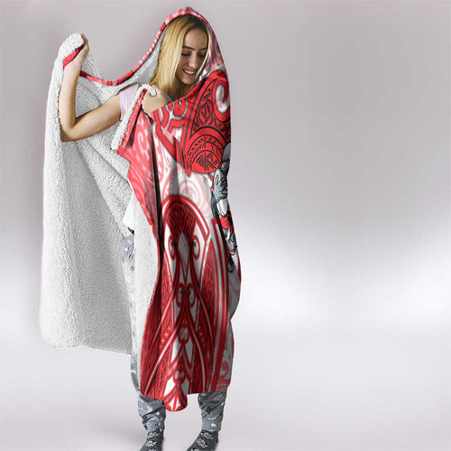 Dolphins Rugby Hooded Blanket Polynesian Tribal Dolphin Warrior Red White Pattern