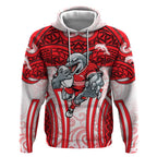 Dolphins Rugby Hoodie Polynesian Tribal Dolphin Warrior Red White Pattern