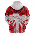 Dolphins Rugby Hoodie Polynesian Tribal Dolphin Warrior Red White Pattern