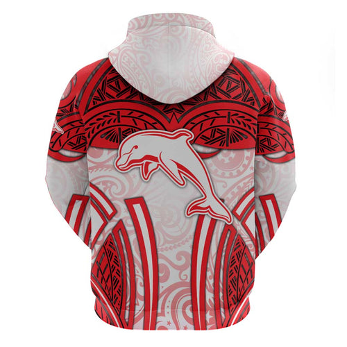 Dolphins Rugby Hoodie Polynesian Tribal Dolphin Warrior Red White Pattern