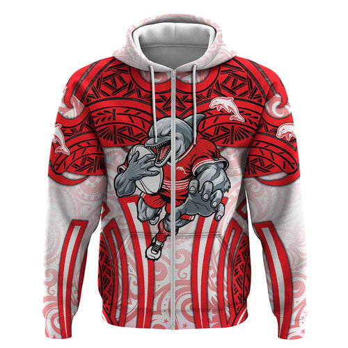 Dolphins Rugby Hoodie Polynesian Tribal Dolphin Warrior Red White Pattern