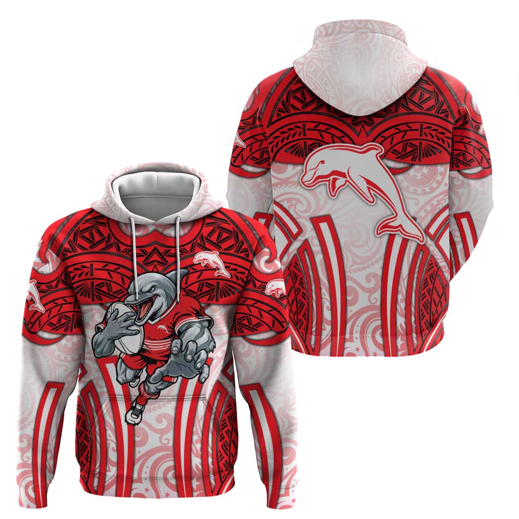 Dolphins Rugby Hoodie Polynesian Tribal Dolphin Warrior Red White Pattern