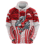 Dolphins Rugby Hoodie Polynesian Tribal Dolphin Warrior Red White Pattern