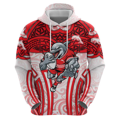 Dolphins Rugby Hoodie Polynesian Tribal Dolphin Warrior Red White Pattern