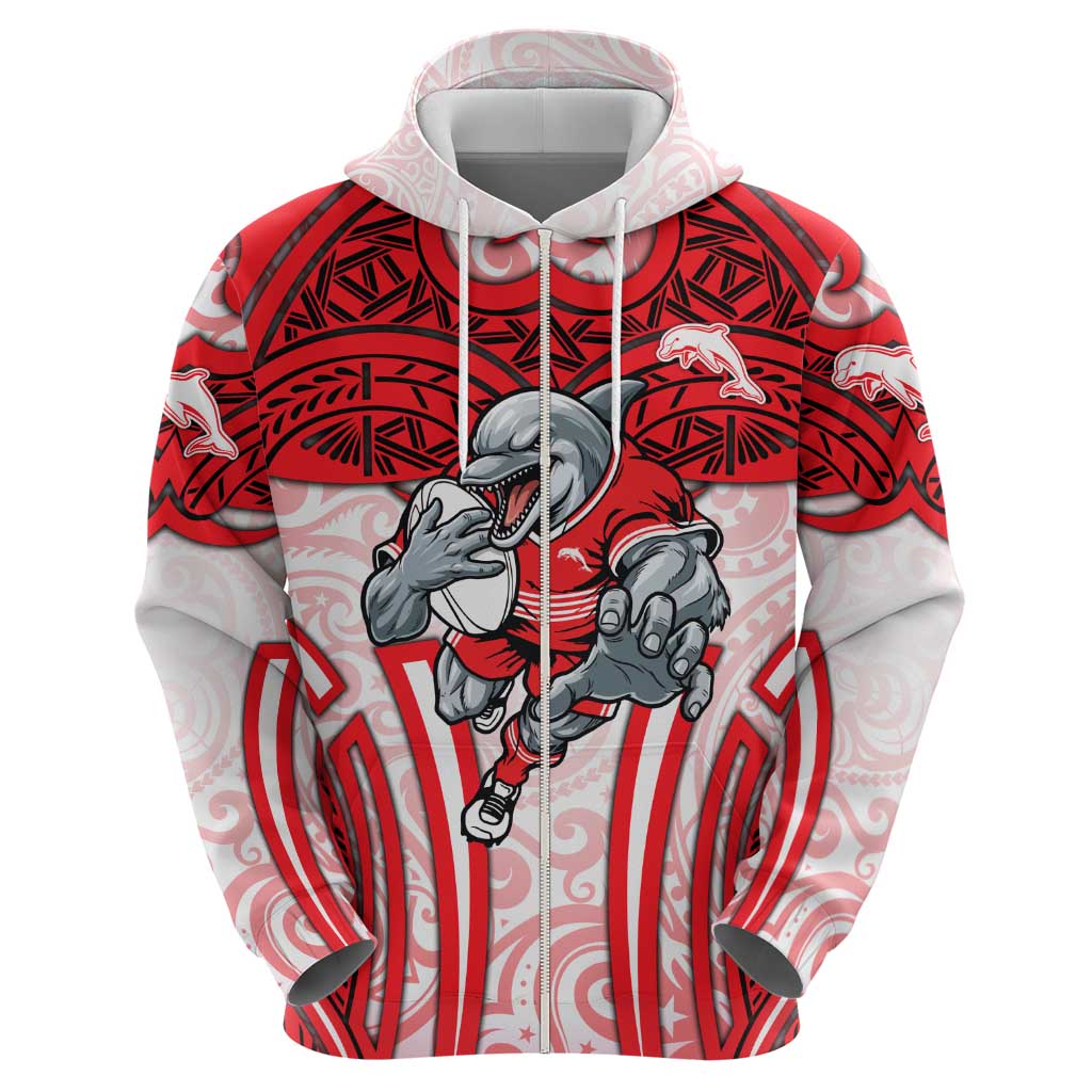 Dolphins Rugby Hoodie Polynesian Tribal Dolphin Warrior Red White Pattern