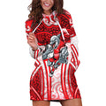 Dolphins Rugby Hoodie Dress Polynesian Tribal Dolphin Warrior Red White Pattern