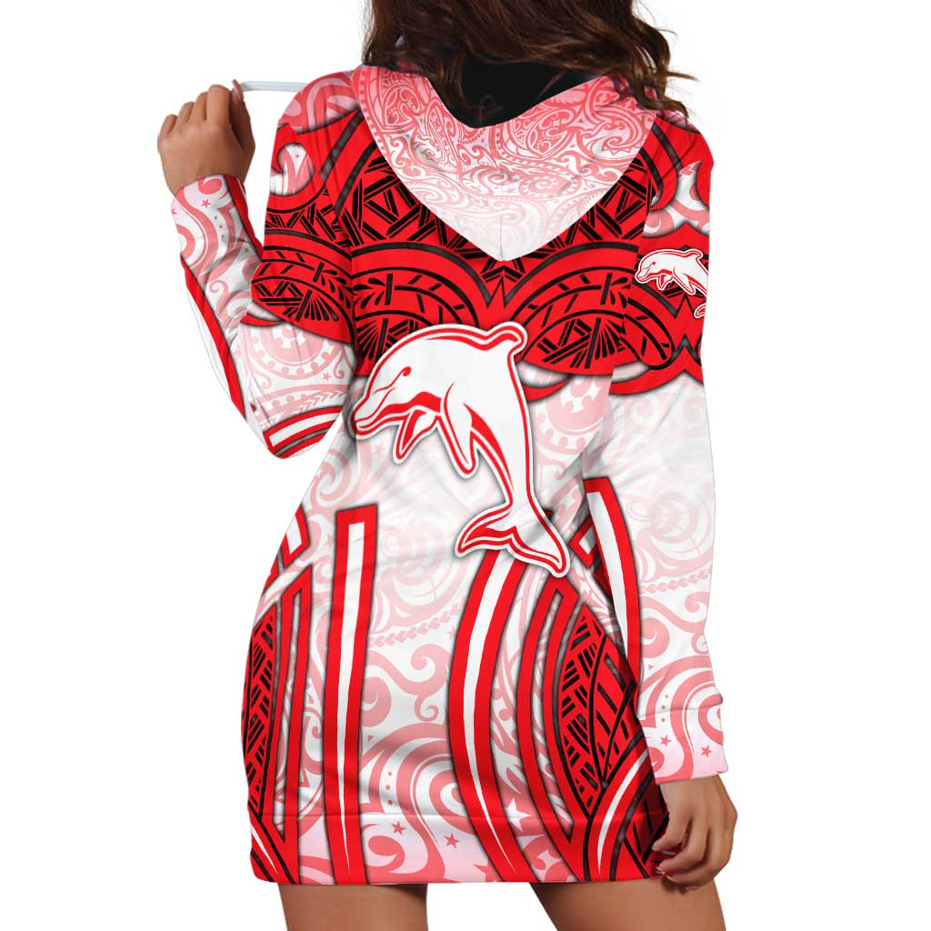 Dolphins Rugby Hoodie Dress Polynesian Tribal Dolphin Warrior Red White Pattern