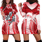 Dolphins Rugby Hoodie Dress Polynesian Tribal Dolphin Warrior Red White Pattern