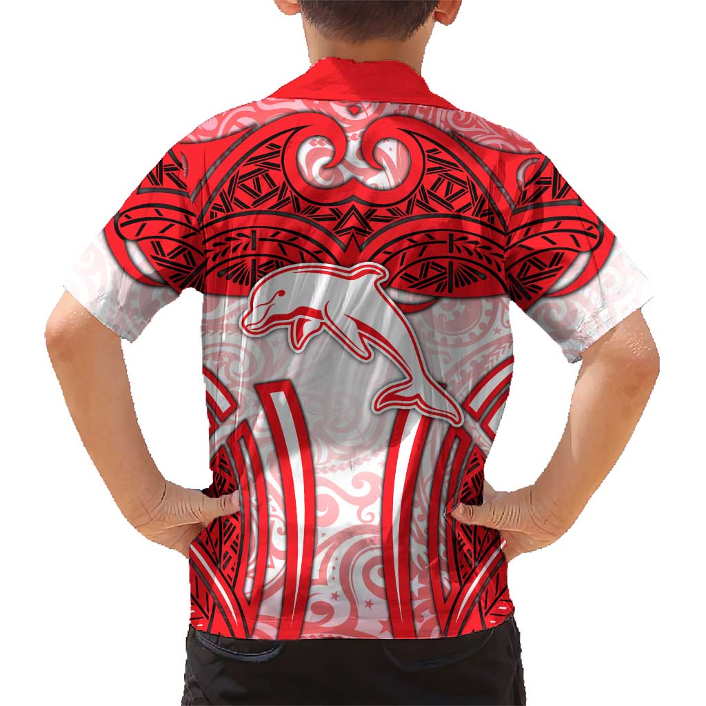 Dolphins Rugby Kid Hawaiian Shirt Polynesian Tribal Dolphin Warrior Red White Pattern