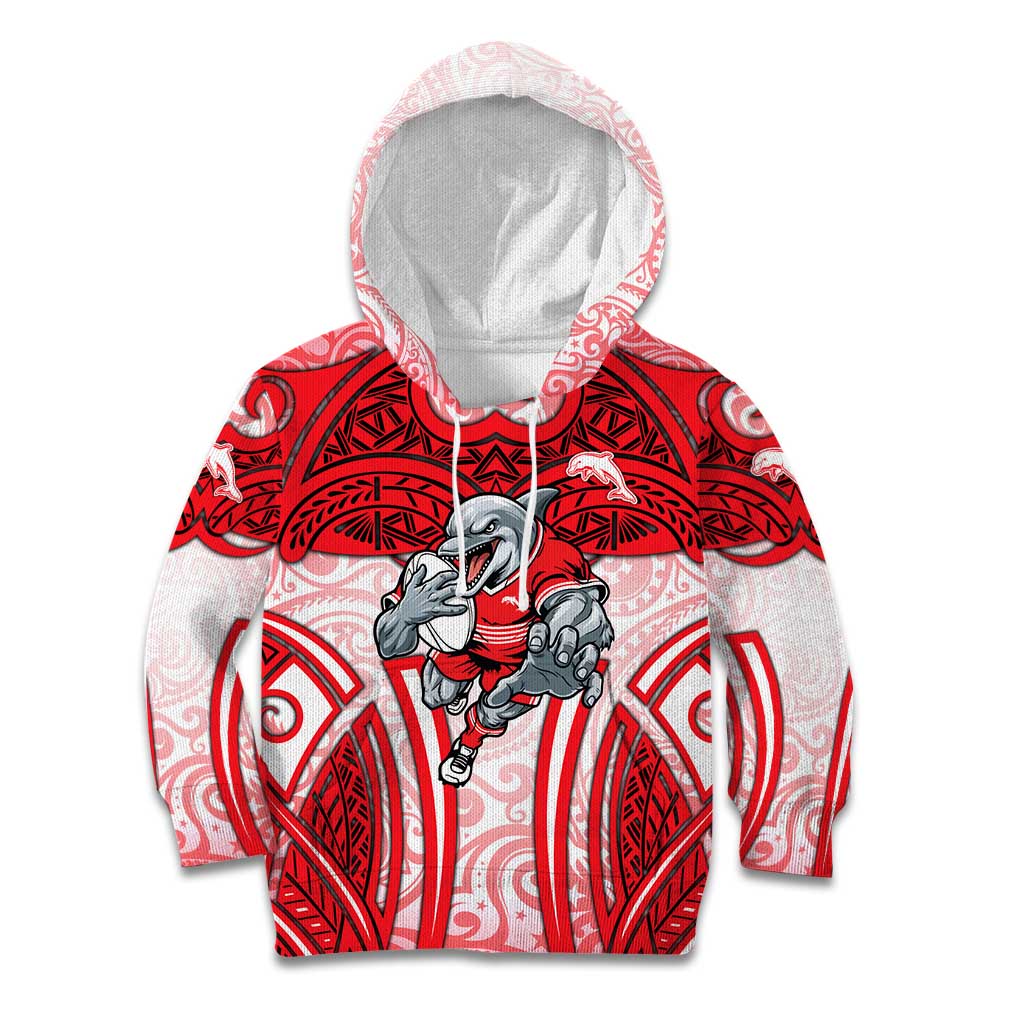 Dolphins Rugby Kid Hoodie Polynesian Tribal Dolphin Warrior Red White Pattern
