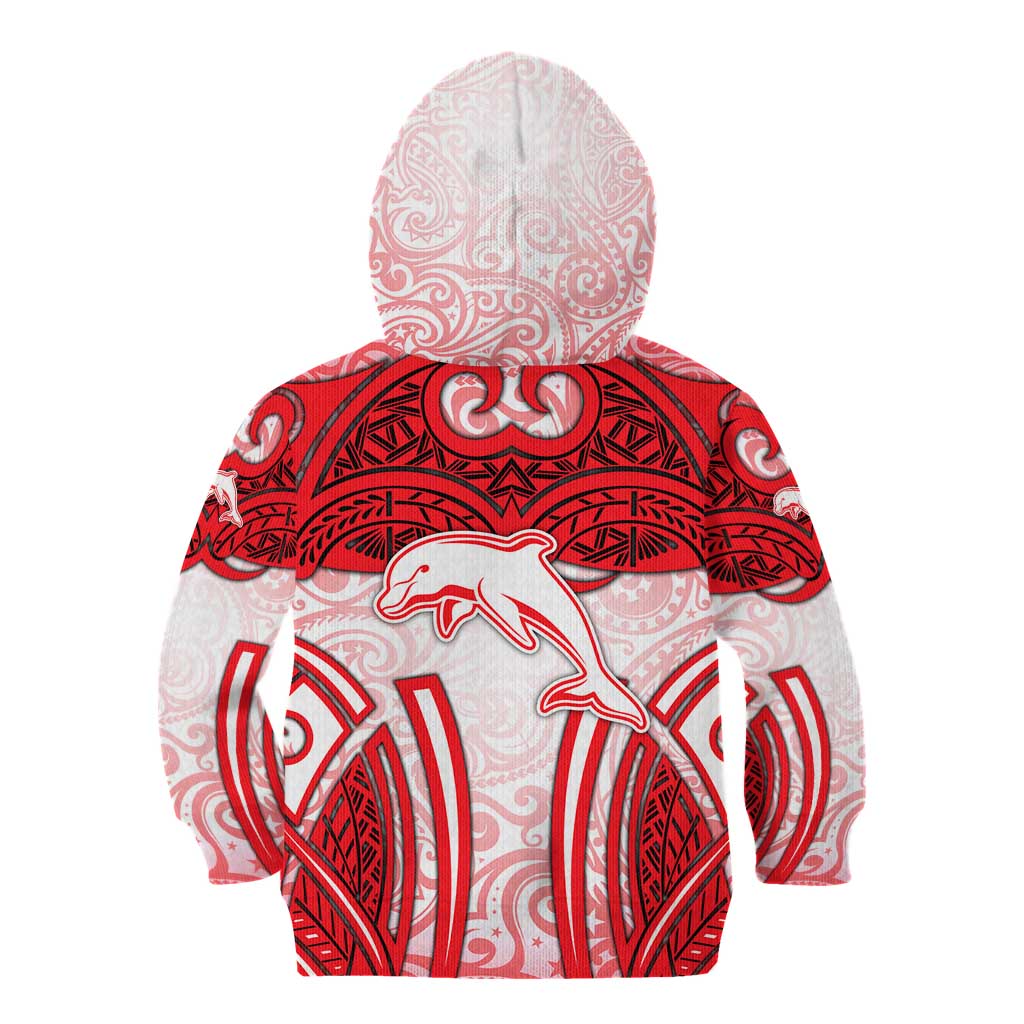 Dolphins Rugby Kid Hoodie Polynesian Tribal Dolphin Warrior Red White Pattern