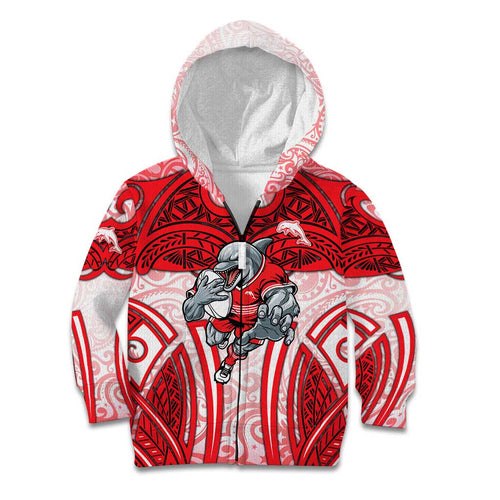 Dolphins Rugby Kid Hoodie Polynesian Tribal Dolphin Warrior Red White Pattern