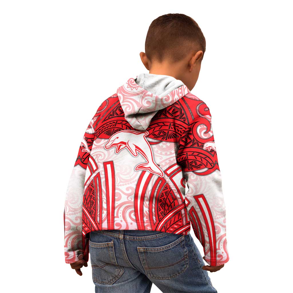Dolphins Rugby Kid Hoodie Polynesian Tribal Dolphin Warrior Red White Pattern
