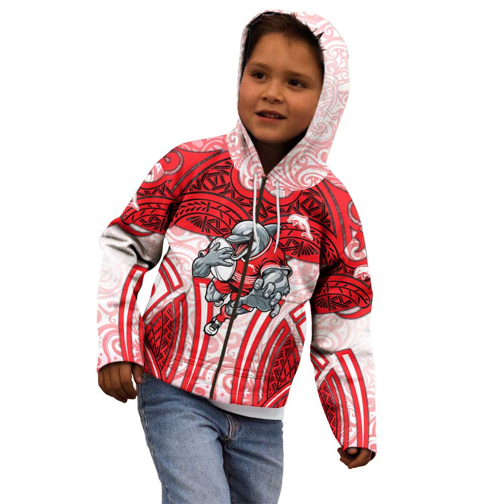Dolphins Rugby Kid Hoodie Polynesian Tribal Dolphin Warrior Red White Pattern